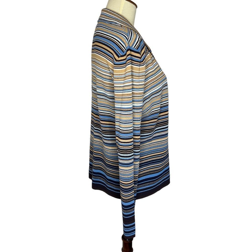 Vintage Jones New York Cardigan Sweater Button Front Size M Striped Blues Tan - Picture 8 of 10